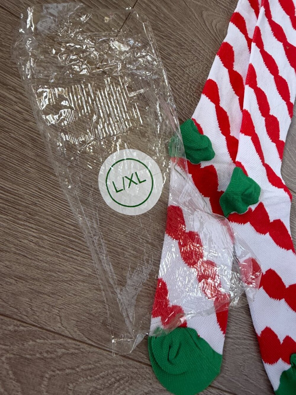Holiday Red White Green Striped Over-the-Knee Socks L/XL - Picture 2 of 5